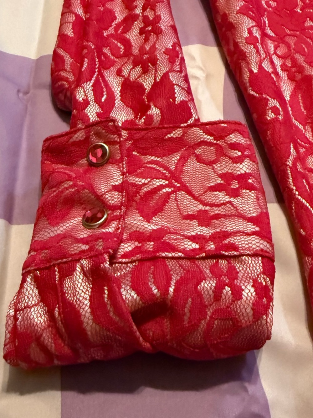 Wrangler Western Pink Lace Metallic Snap Front Shirt - Large - Y2K Glam - Picture 4 of 12
